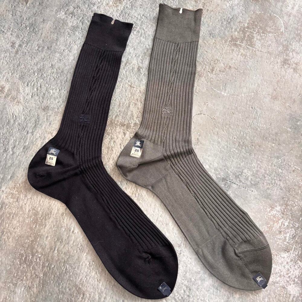 Vintage 90s Black & Grey Burberry Dress Socks. Mens 7